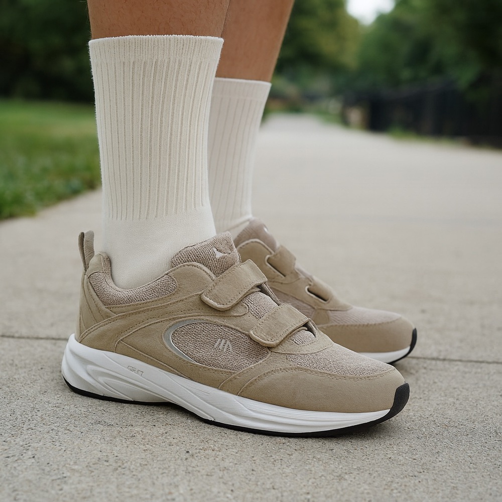 MacGregor athletic sneakers hook-and-loop closure tan leather and mesh 11W